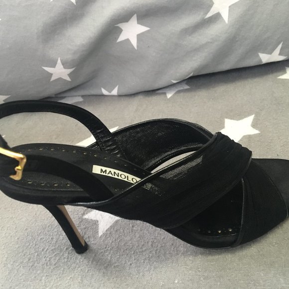 MANOLO BLAHNIK Black criss-cross Heels sz 5-NIB - Picture 1 of 9